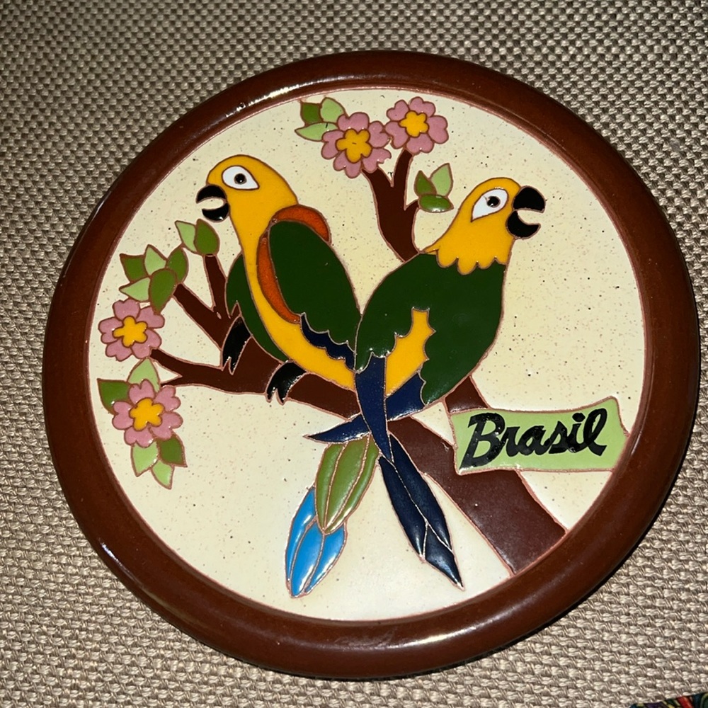 Brasil ceramic multicolored wall hanging of parrots